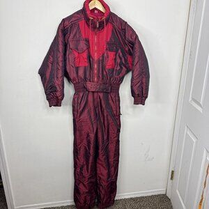 Vintage Park City Woman S 90s Retro Snowsuit One Piece Parka Red Ski Suit